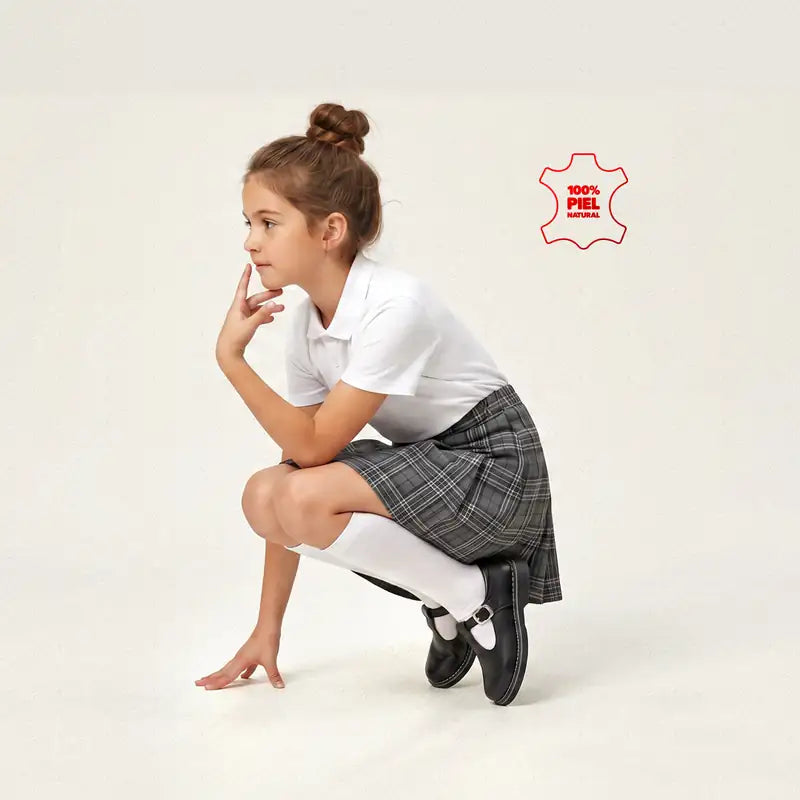 Niña con uniforme y zapato escolar Elefante 100% piel